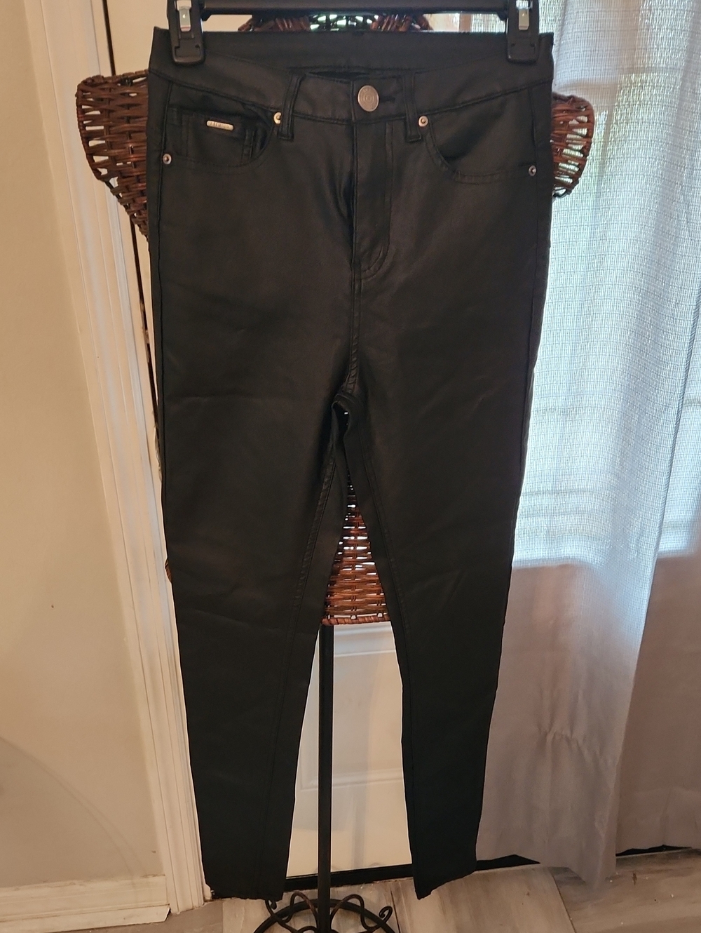 Black Faux Leather Slim Fit Jeans